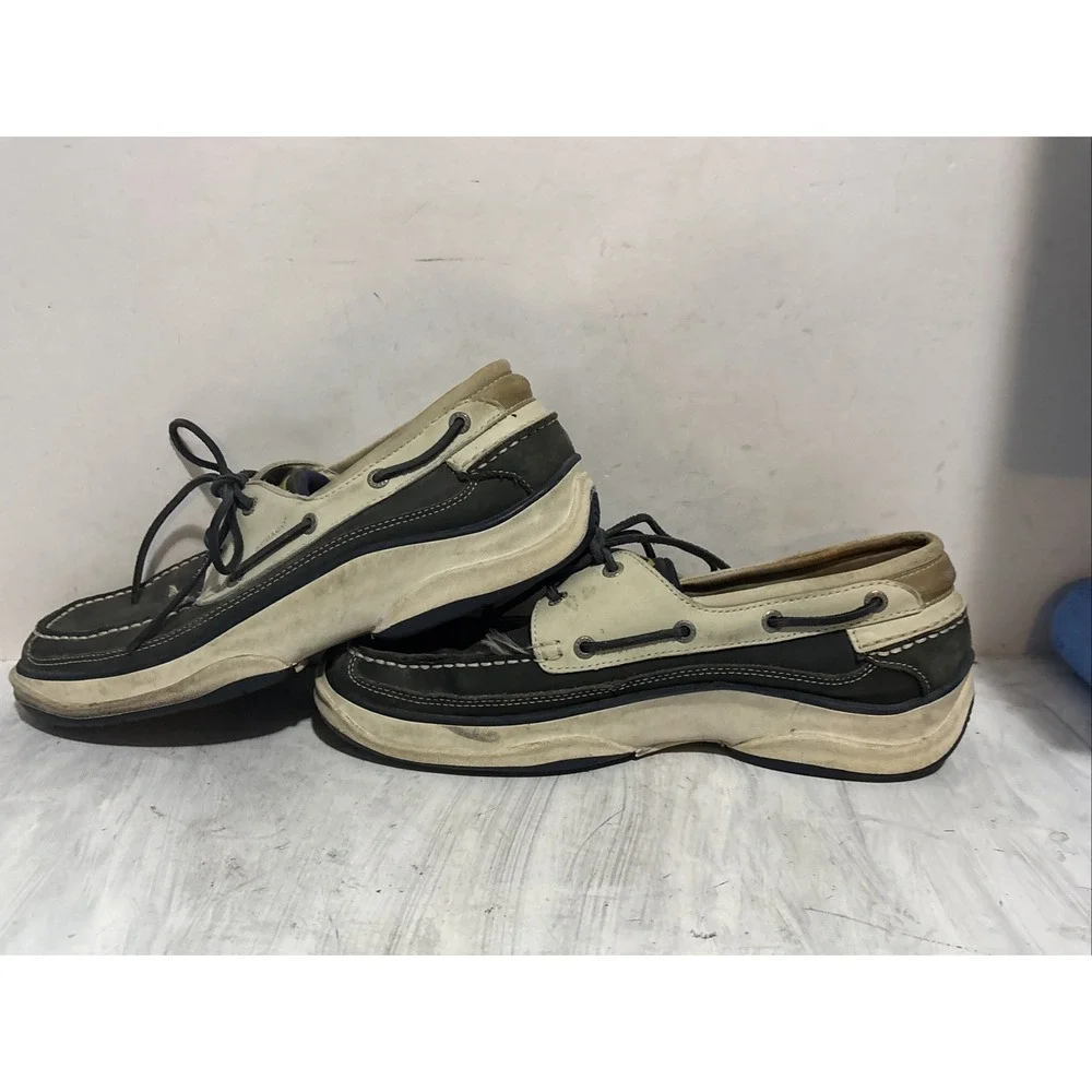 Sebago Docksides Portland Mens Boat Shoes Leather Loafers Tan Navy 10.5 M